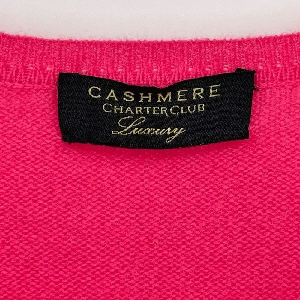 Charter Club Luxury Cashmere V-Neck Long Sleeve Sweater Women Small‎ Pink Barbie